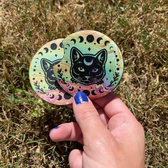 🎄 Rainbow Moon Cat Neoprene Car Coaster 2 Pack - Picture 7 of 13